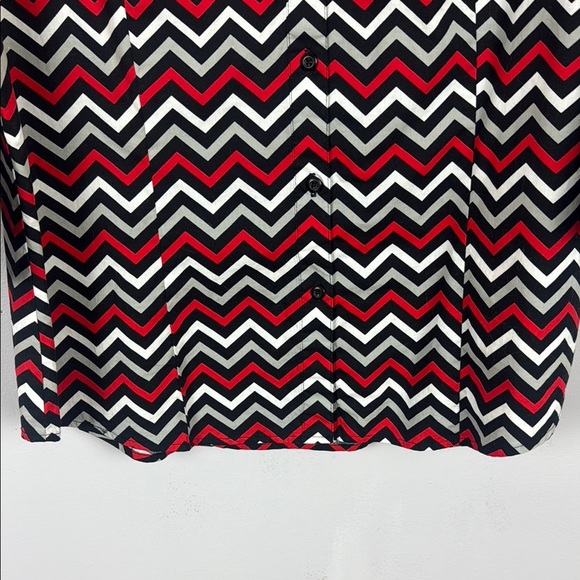 Zac & Rachel Casual Vibrant Red Gray Black Zigzag Button Down Blouse Size XL - Picture 7 of 11